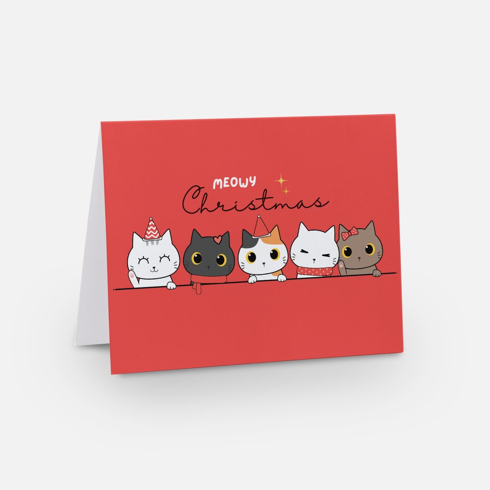 Meowy Christmas Card (red)