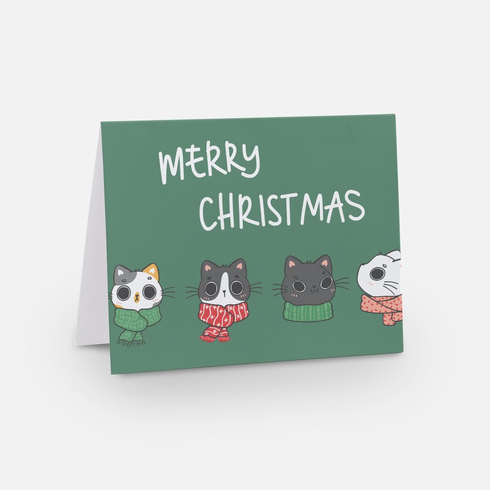 Merry Christmas Cat Card (green)