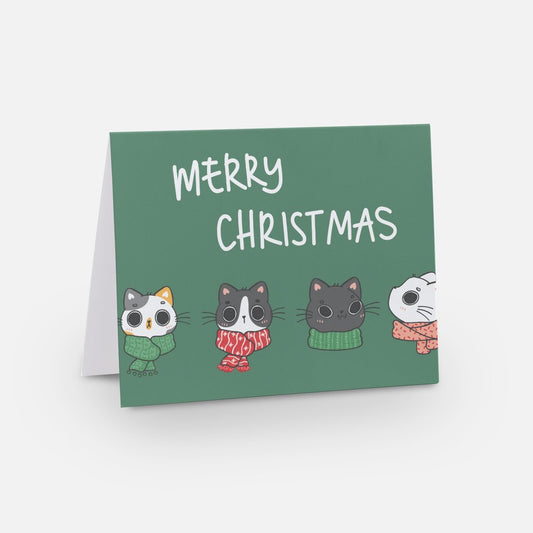 Merry Christmas Cat Card (green)